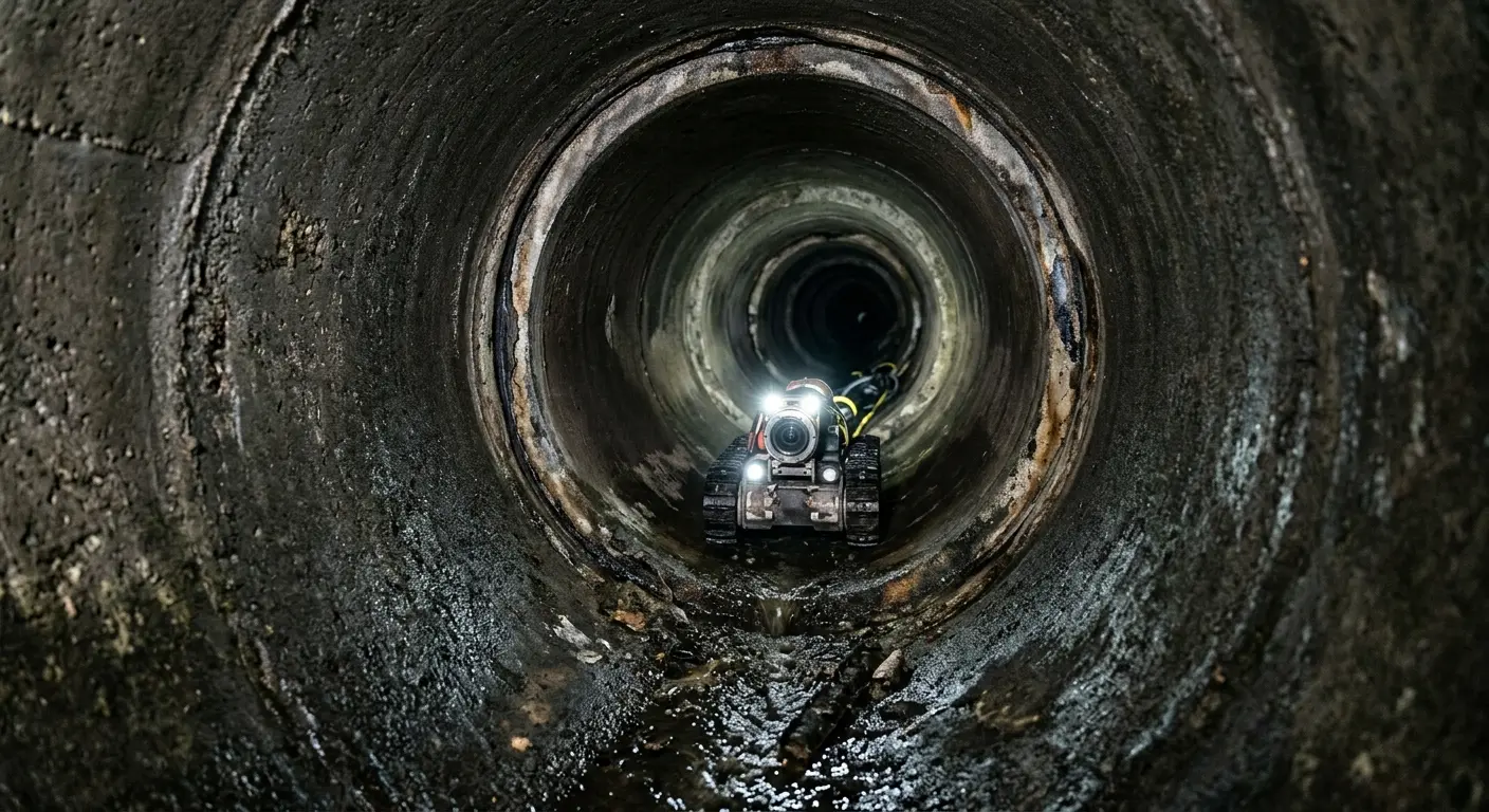 Robotic sewer camera inspecting pipe interior for Sewer Line Cleaning in Delano