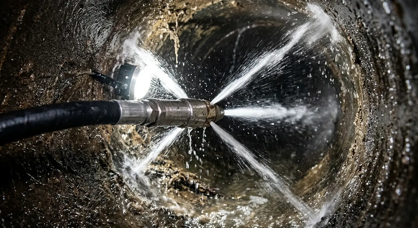High-pressure hydro jetting nozzle cleaning sewer pipe for Storm Drain Cleaning in Delano